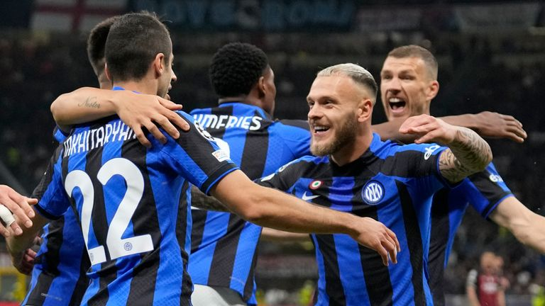 Inter Milan Players Celebrating During a UEFA Champions League match